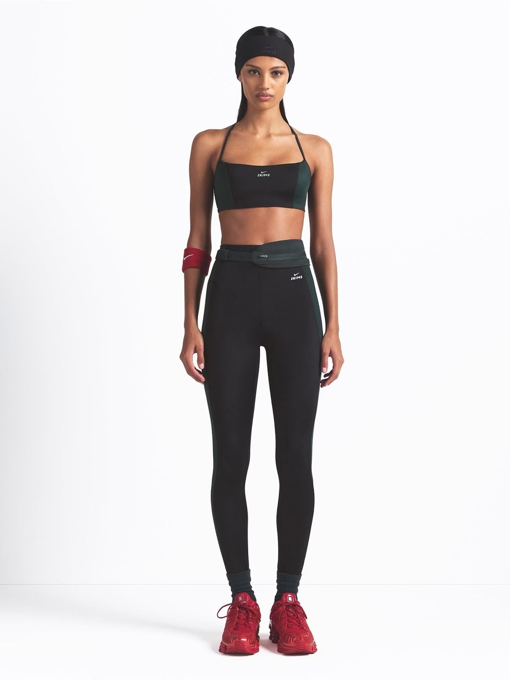 Skims Nike Colorblock Micro Scoop Bra Shorts Stirrup Leggings Set Obsidian Teal